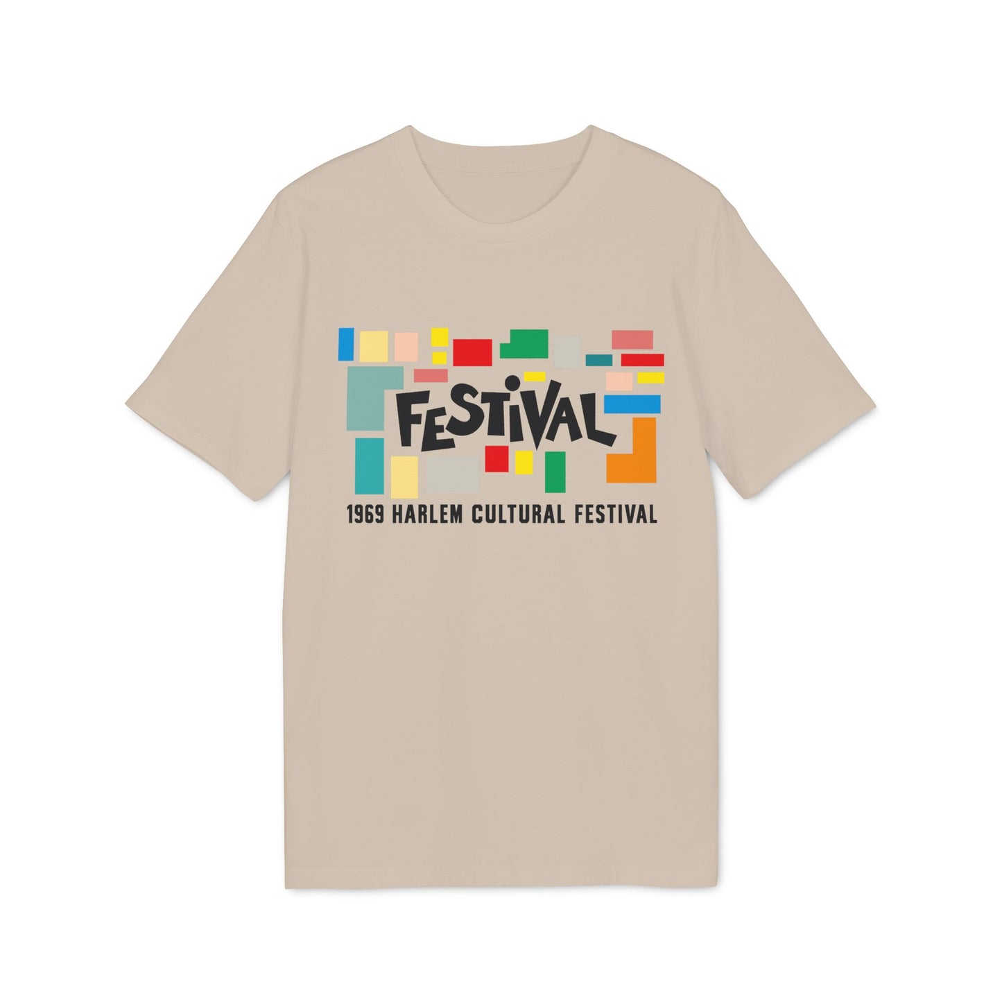 Tan t-shirt with "FESTIVAL" and "1969 HARLEM CULTURAL FESTIVAL" text.