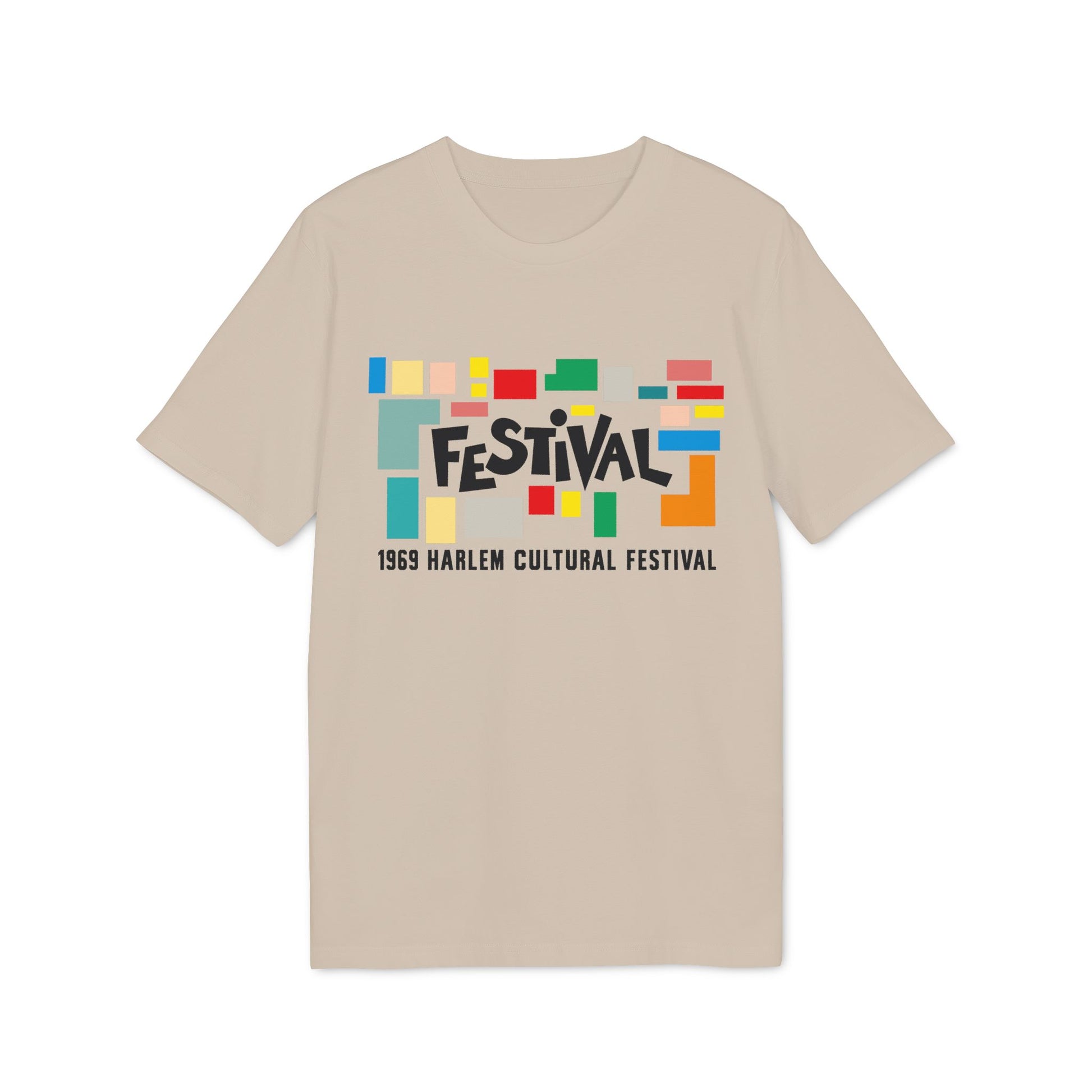 Tan t-shirt with "FESTIVAL" and "1969 HARLEM CULTURAL FESTIVAL" text.