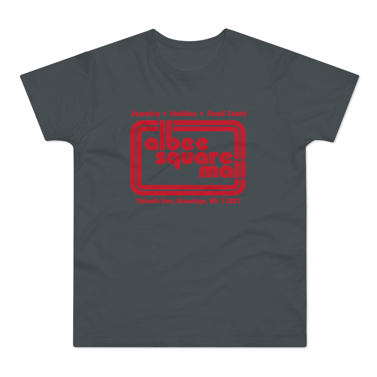 Albee Square Mall logo with text Jewelry, Fashion, Food Court and address.