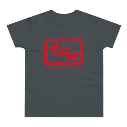 Albee Square Mall logo with text Jewelry, Fashion, Food Court and address.