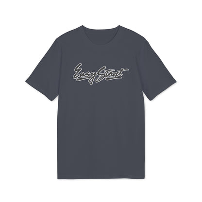 Dark grey short-sleeved t-shirt featuring the white outline text "Easy Street" printed centrally on the chest.