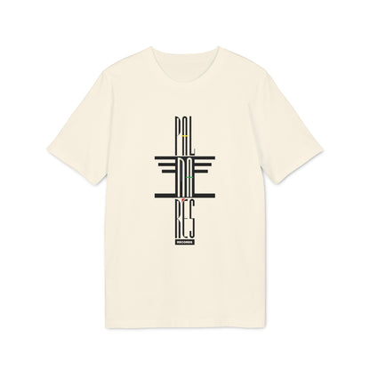 A cream-colored short-sleeved t-shirt featuring a vertical black typographic graphic with the text Palmares Records.