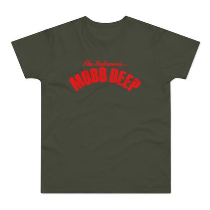 Dark green t-shirt with red text "The Infamous... MOBB DEEP".