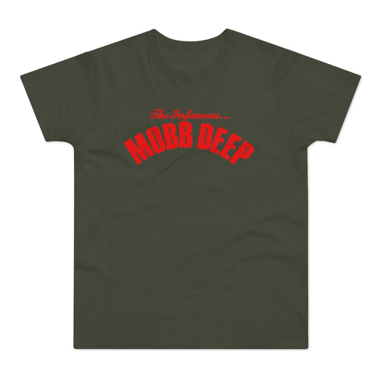 Dark green t-shirt with red text "The Infamous... MOBB DEEP".