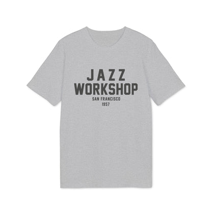 Grey t-shirt with "JAZZ WORKSHOP SAN FRANCISCO 1957" text.