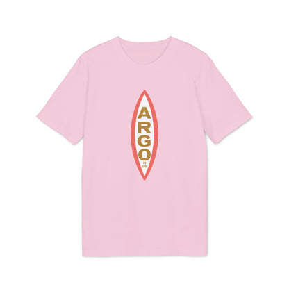 Pink t-shirt with "ARGO 45 RPM" text in a vertical oval design.