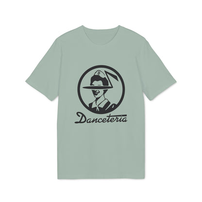 Light green t-shirt with black "Danceteria" logo and stylized person in circle.