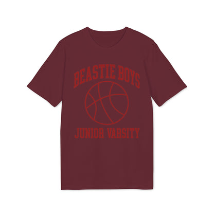 Maroon t-shirt with "Beastie Boys Junior Varsity" and basketball graphic.