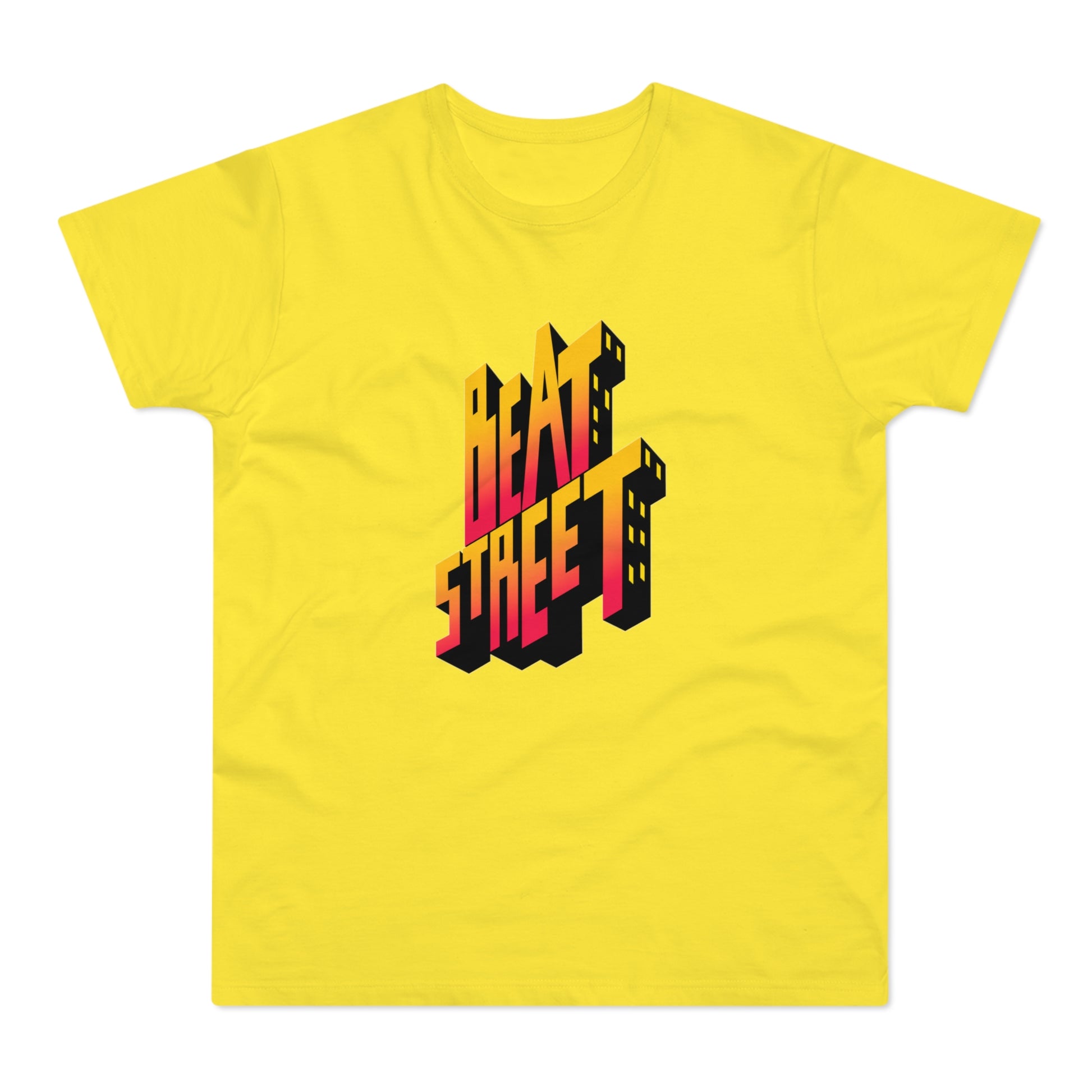Yellow t-shirt with 3D "BEAT STREET" lettering in red and yellow gradient.